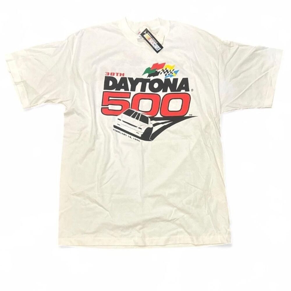 Vintage NASCAR Daytona 500 T Shirt XXL White USA 90s Single Stitch NOS Race Tee